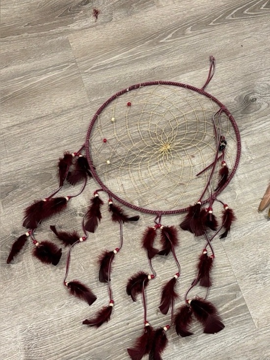 Other - Burgundy Dreamcatcher with Feathers Boho Decor Whimsy